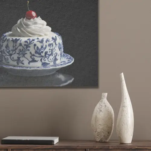 Taart - Slagroom - Kers - Bord - Delfts blauw PET vilt klein -sfeer6_closeup