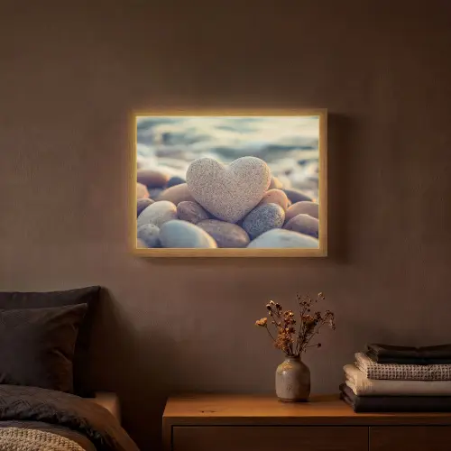 Hart - Stenen - Natuur - Keien - Zen - Kiezelstenen Light Box met batterij (Wandlamp) middel -sfeer4