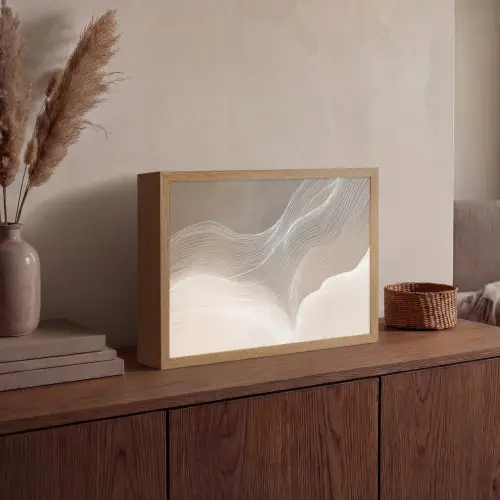 Golvende lijnen - Luchtstromen - Harmonieus Light Box met batterij (Wandlamp) middel -sfeer2