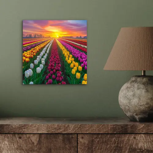 Tulpenveld - Zonsondergang - Kleurrijk aluminium wit klein -sfeer2