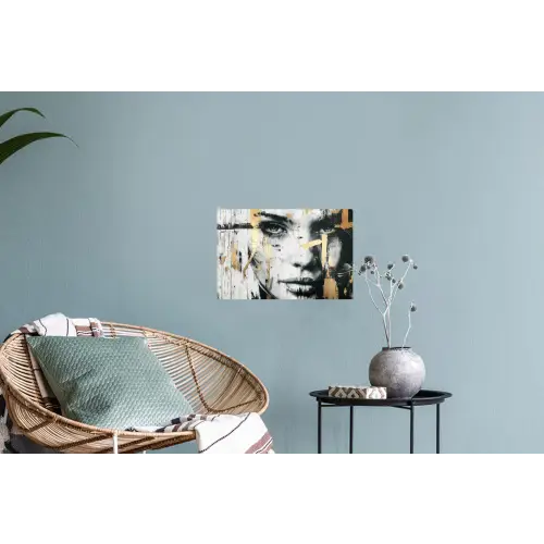 Portret - Vrouw - Penseelstreken - Goud Muursticker klein -plant