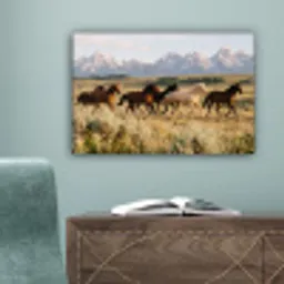 Paarden - Kudde - Bergen - Vrijheid - Wild canvas 2cm klein -sfeer4