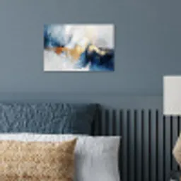 Goud - Blauw - Watercolor - Kunst - Modern poster papier klein -sfeer2