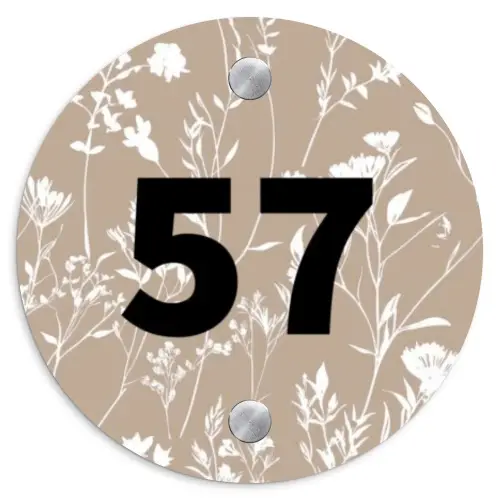 Beige bloemmotief - Traditioneel Naambord Rond klein -3d
