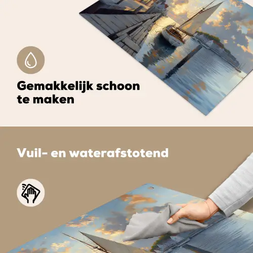 Zeilboot - Zon - Pier - Hout Inductie beschemer met haakjes klein -ky-schoon-nl