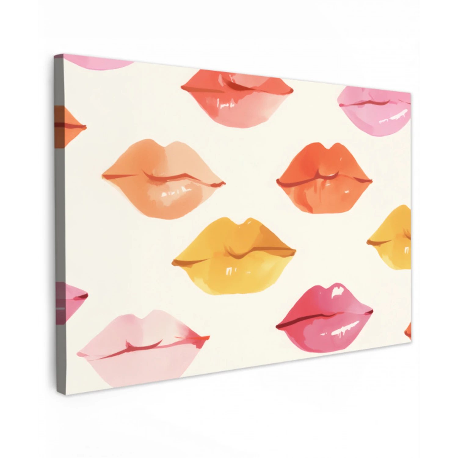 Lippen - Kleurrijk - Glanzend Tuinposter op houten frame 2 cm dik klein -3d