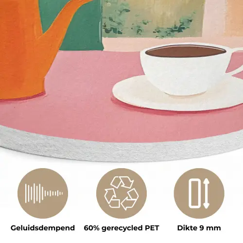 Bloemen - Koffie - Raam Akoestische PET Vilt - Rond klein -closeup_NL
