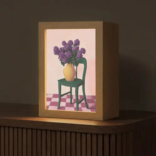 Stoel - Vaas - Bloemen - Geblokt Light Box met kabel (Tafellamp) klein -z3d_website