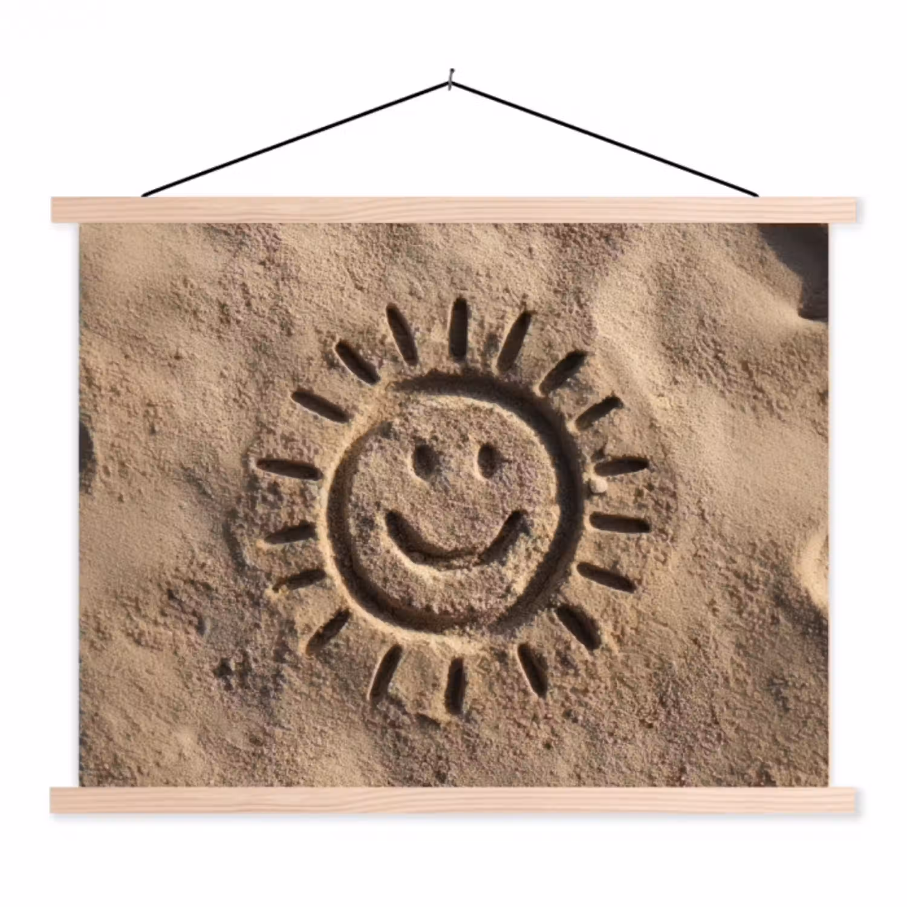 Gezichtje - Zon - Zand - Getekend textielposter latten blank klein -3d