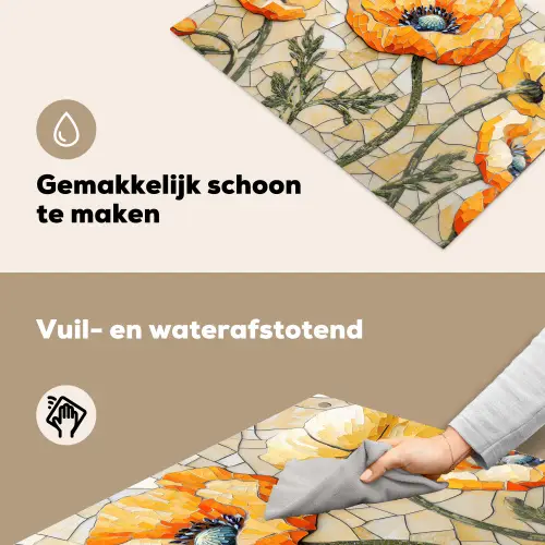 Klaprozen - Oranje - Mozaïek - Bladeren Inductie beschemer met haakjes klein -ky-schoon-nl