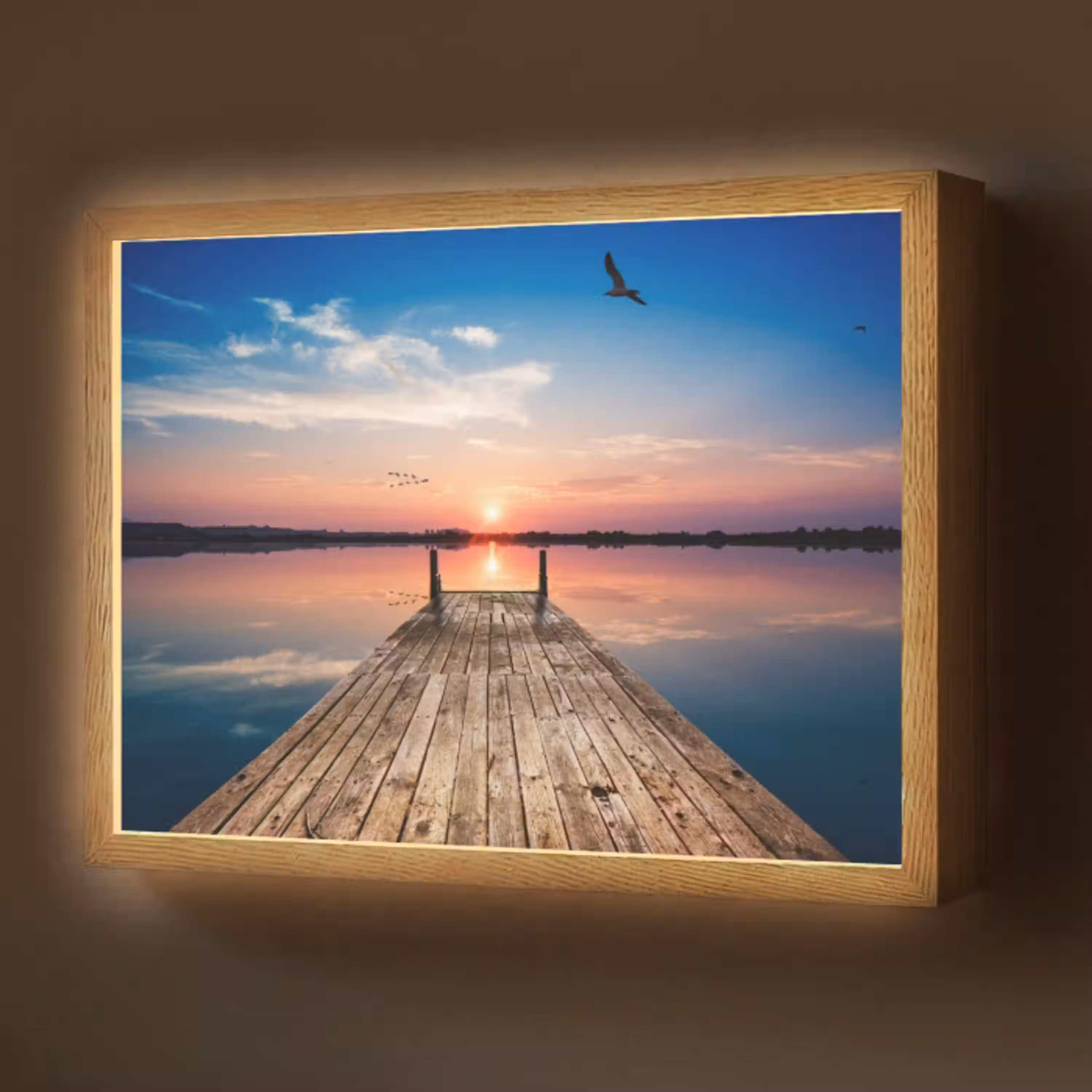 Steiger - Water - Zonsondergang - Roze - Horizon Light Box met batterij (Wandlamp) middel -z3d_website