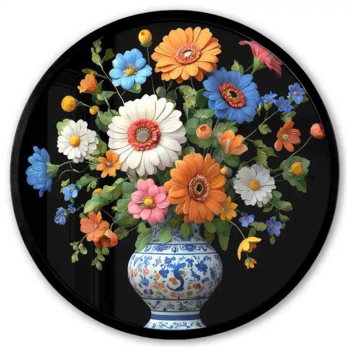Vaas - Boeket - Bloemen - Kleur Fotolijst rond zonder passe partout klein -3d