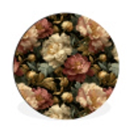 Bloemen - Barok - Patroon - Roze - Crème Wandcirkel aluminium klein 190 -3d