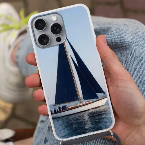 Zeilboot - Zee - Blauw Hoesje iPhone 16 Pro Max met koord klein -sfeer3