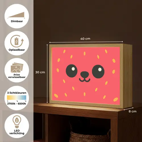 Kat - Aardbei - Cartoon Light Box met batterij (Wandlamp kind) middel -USP_websiteoverzichtNL