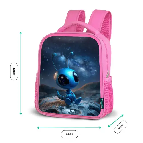 Blauw buitenaards wezentje onder sterrenhemel Kinderrugzak - Roze middel -productfoto_formaten