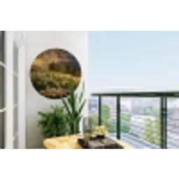 Bloemenveld - Heuvels - Zonsondergang - Berg - Natuur - Wit - Heuvels Wandcirkel tuinposter met ringen klein -buiten1