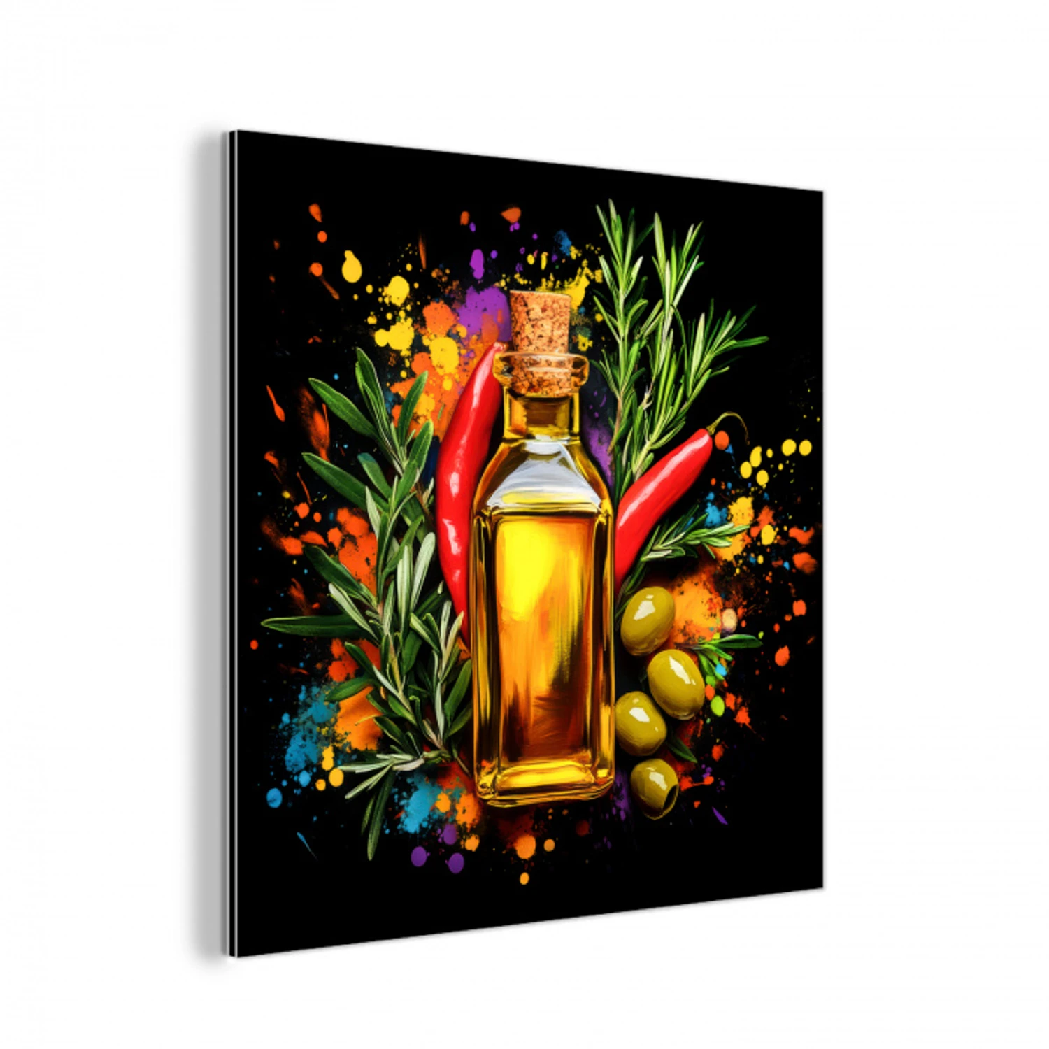 Olijfolie - Graffiti - Peper - Olijven - Modern aluminium wit klein -3d