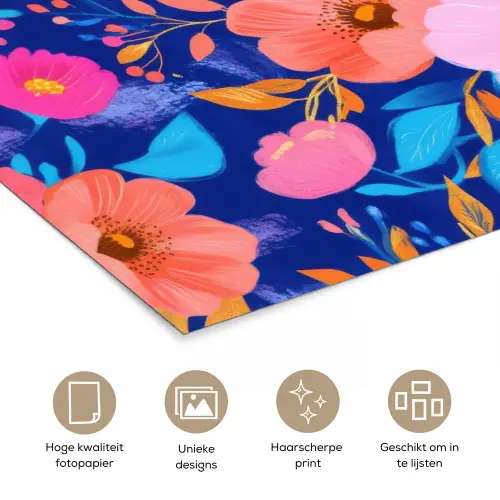 Bloemen - Blauw - Roze poster papier klein -closeup_NL