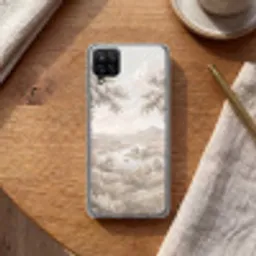 Rivierlandschap - Bergen - Natuur - Vintage - Beige Telefoonhoesje Samsung Galaxy A12 klein -sfeer1