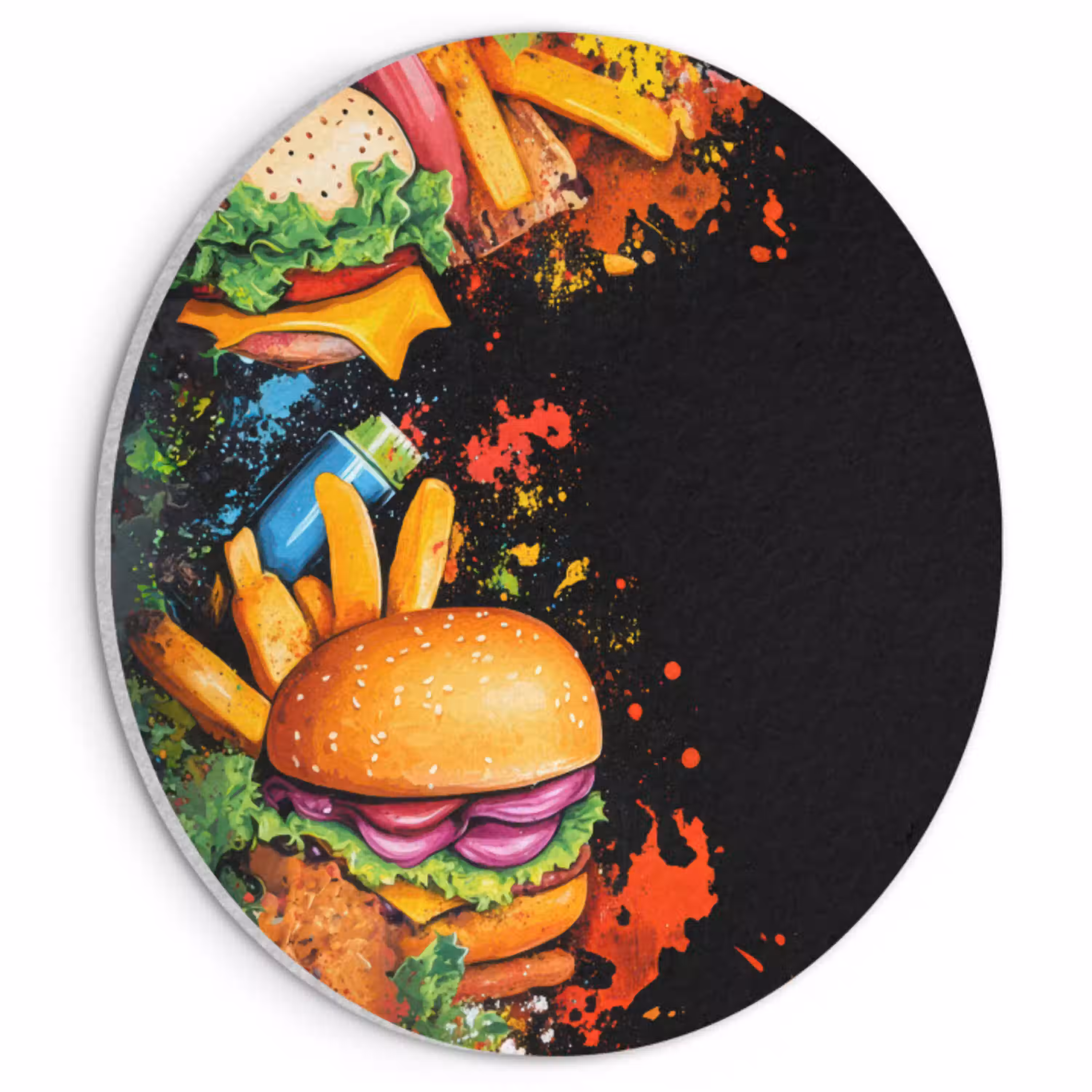 Fastfood - Graffiti - Hamburger - Eten - Modern Akoestische PET Vilt - Rond klein -3d