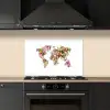 Wereldkaart - Bloemen - Felgekleurd keuken achterwand spatscherm klein -sfeer1