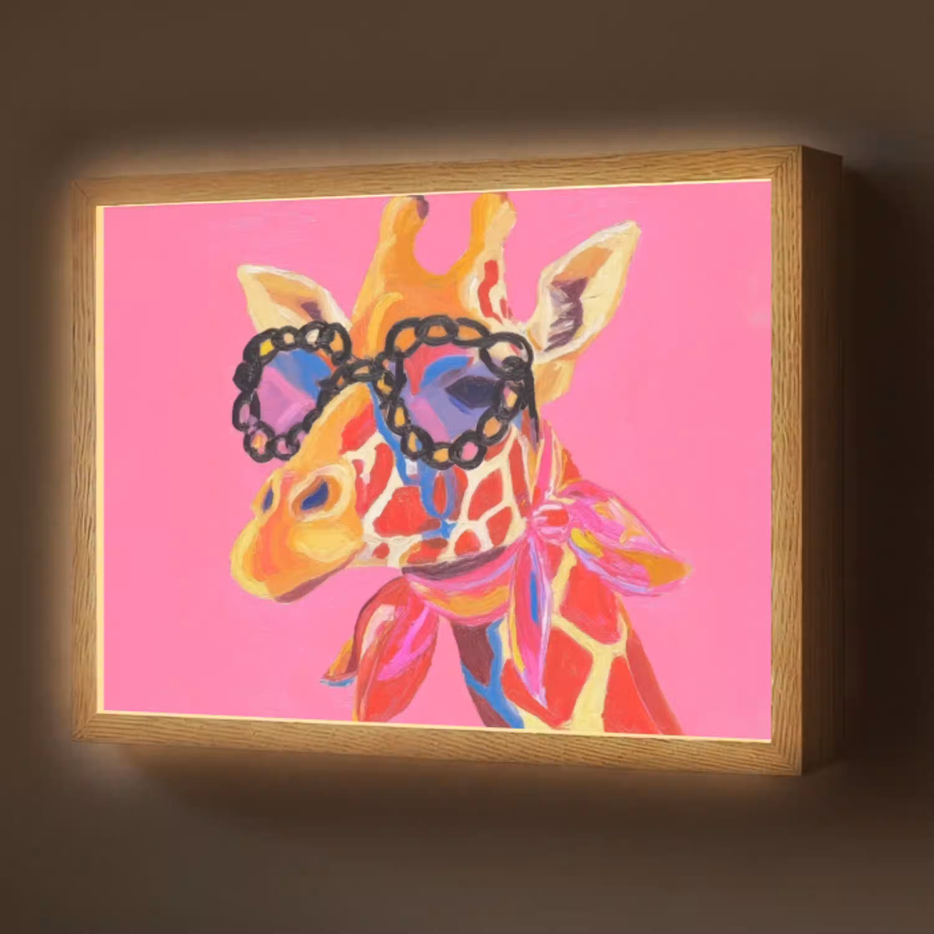 Giraf - Roze - Bril - Sjaal Light Box met batterij (Wandlamp) middel -z3d_website