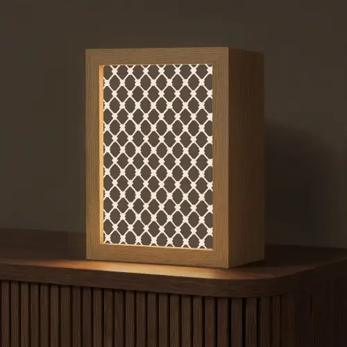 Bruin - Ruitpatroon - Geometrisch Light Box met kabel (Tafellamp) klein 925 -z3d_website