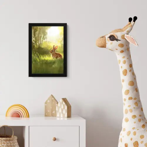 Konijn - Zonlicht - Bos fotolijst zwart zonder passe partout klein -usfeer4_kinderkamer
