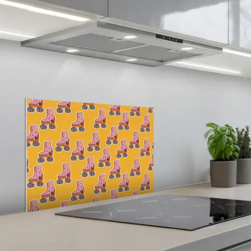 Geel - Rolschaatsen - Patroon keuken achterwand spatscherm klein 900 -3d_schuin