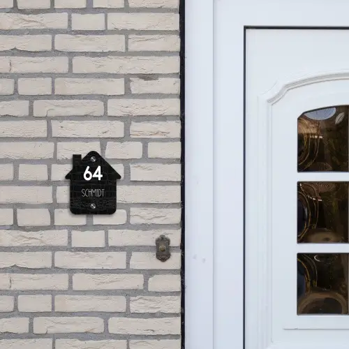 Zwart krokodillenleertextuur - Modern Naambord Huisje klein -sfeer1