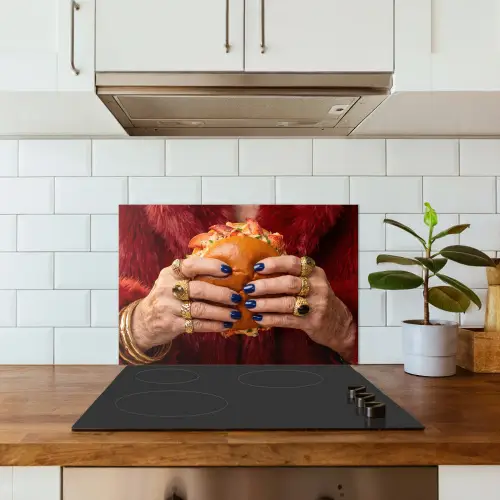 Broodje - Bontjas - Goud keuken achterwand spatscherm klein -sfeer2