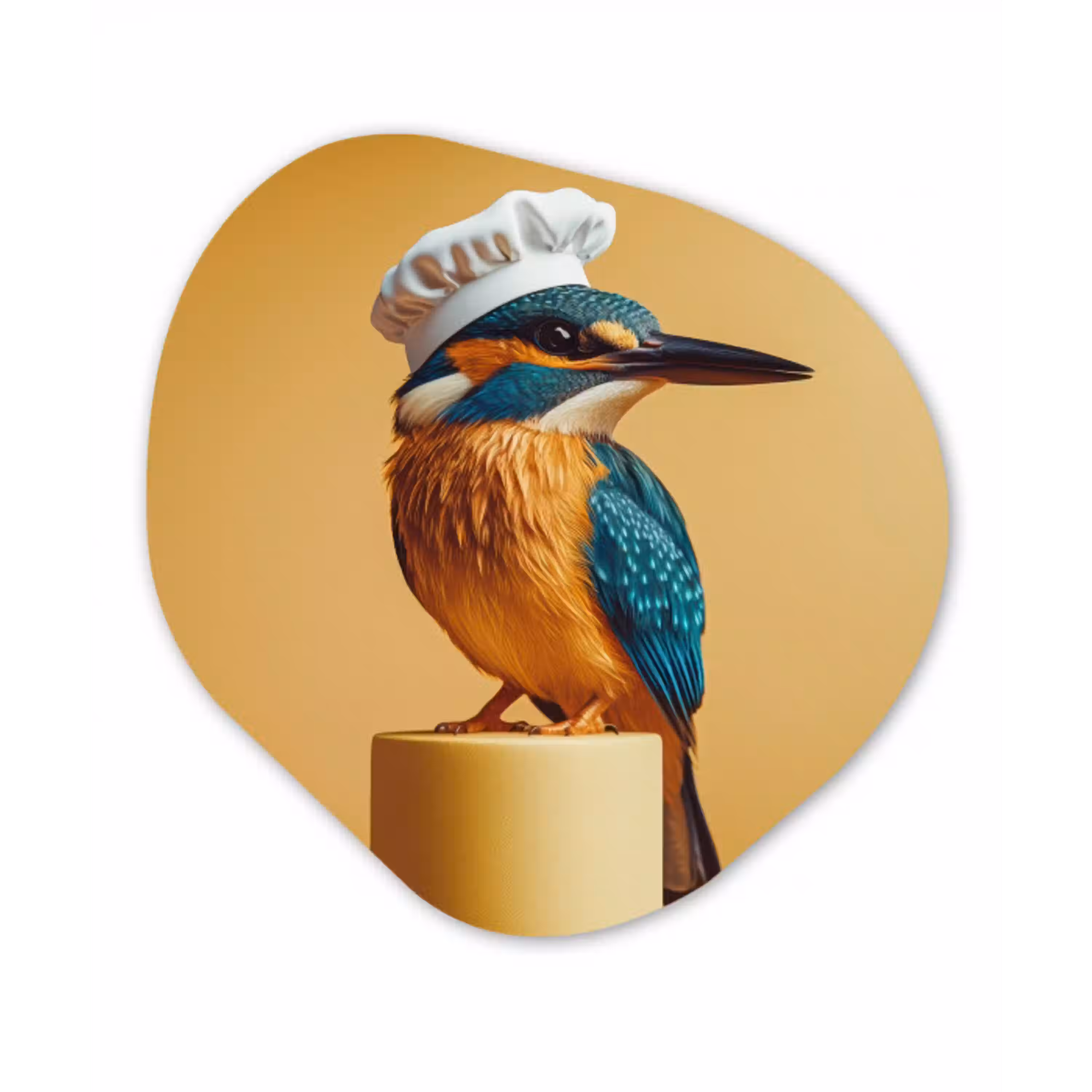 Ijsvogel - Pilaar - Koksmuts - Vogel Wandcirkel Organisch Aluminium middel -3d