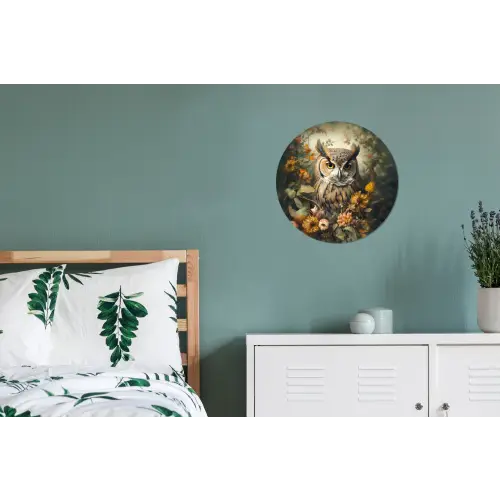 Uil - Vogels - Bloemen - Natuur Wandcirkel aluminium klein -slaapkamer