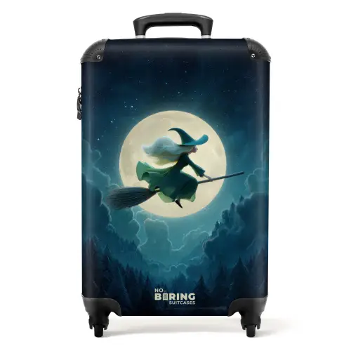 Oudere heks op een bezem onder de maan NBS - Handbagage koffer - Kinderen Unisex middel -productfoto_recht