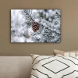 Dennenappel - Tak - Sneeuw - Winter - Sfeervol canvas 2cm klein -sfeer3