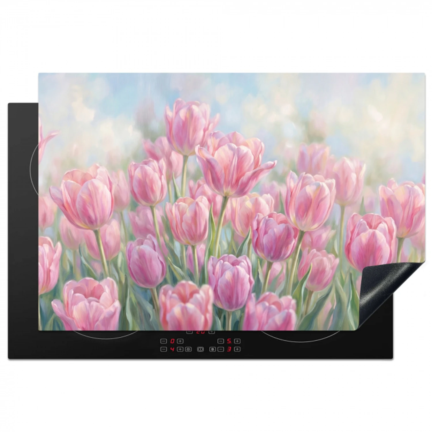 Tulpen - Veld - Lente - Roze Inductie beschermer vinyl 3mm klein -3d