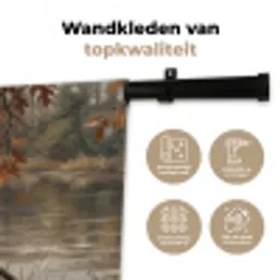 Winterkoninkje - Tak - Rivier - Natuur - Sfeervol Wandkleed katoen klein -sfeer2