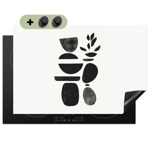 Japandi - Zwart - Abstract Inductie beschemer met haakjes klein -3d