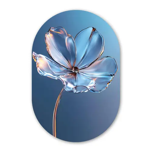 Blauw - Bloem - Glazen - Sierlijk Wandcirkel Ovaal Glas middel -3d