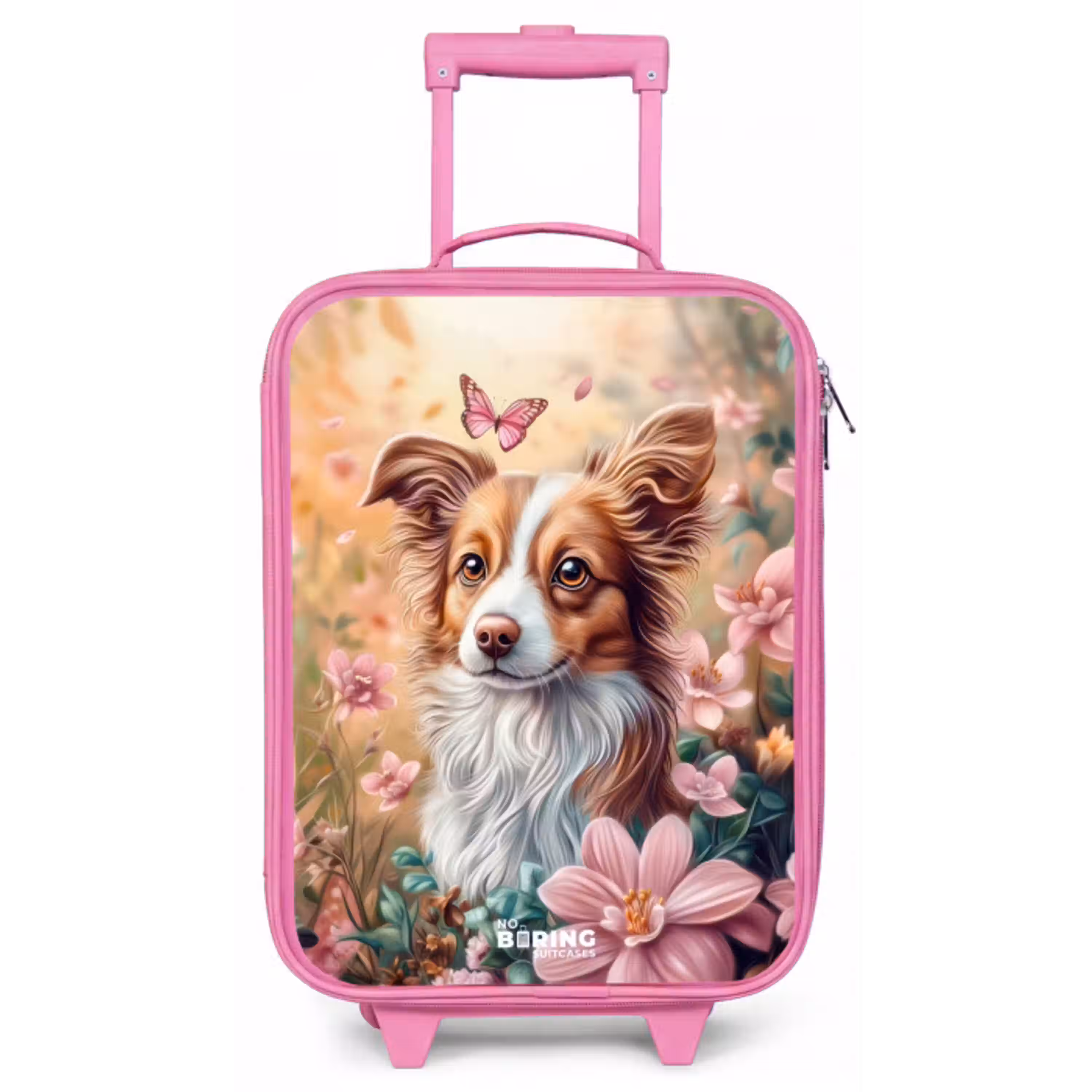 Hond in bloemenveld met vlinders Kinderkoffer - Roze klein -zz3dotto