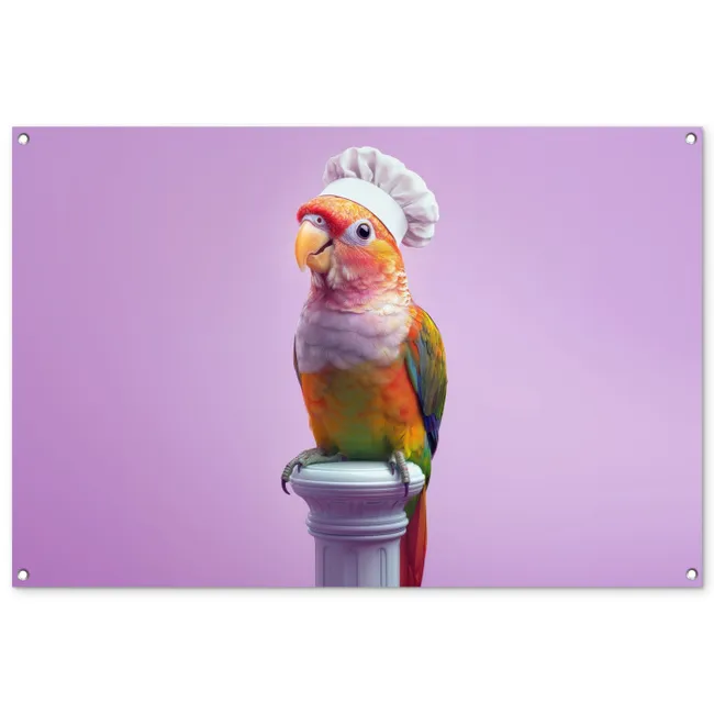 Tuinposter - Papegaai - Koksmuts - Pilaar - Vogel