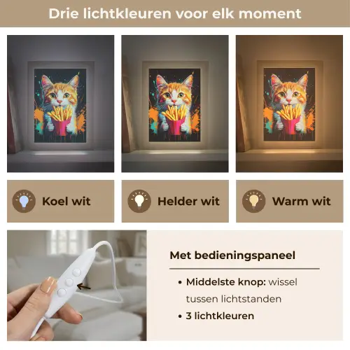 Kat - Eten - Patat - Graffiti - Abstract Light Box met kabel (Tafellamp) klein -USP_lichtkleurNL