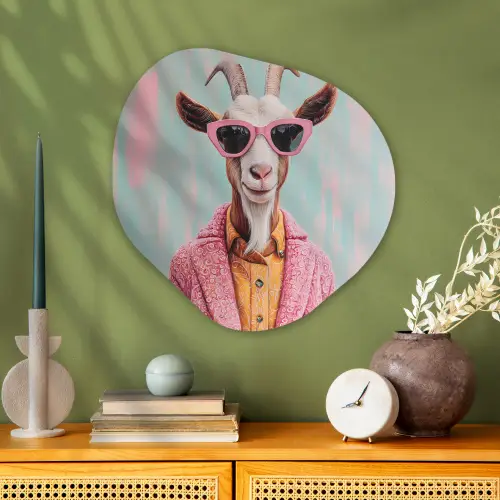 Zonnebril - Roze - Geit - Horen Wandcirkel Organisch Plexiglas middel -sfeer2