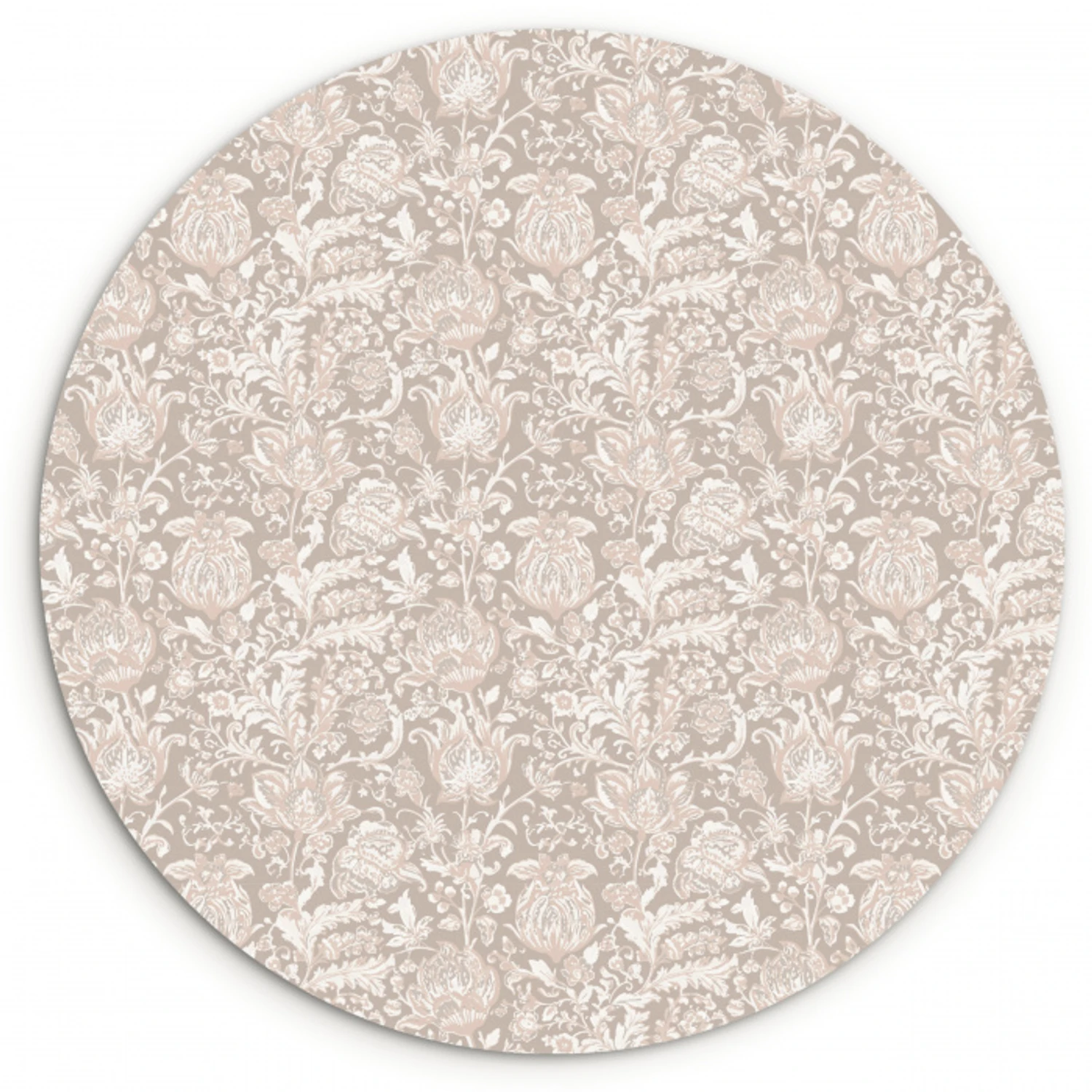 Bloemenprint - Grijs - Crème Wandcirkel kunststof plaat 5mm dik klein 188 -3d