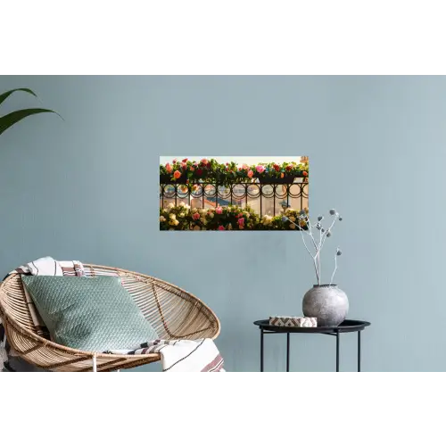 Bloemen - Hek - Stadszicht - Zomer Muursticker klein -plant