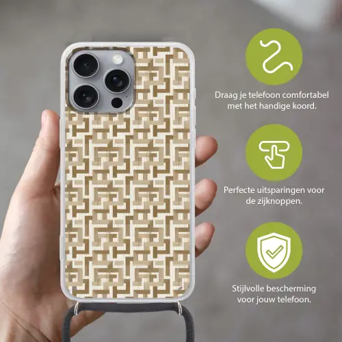 Geometrisch - Retro - Bruin Hoesje iPhone 16 Pro Max met koord klein 804 -sfeer2_NL