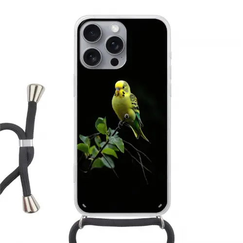 Parkiet - Tak - Bladeren - Geel Hoesje iPhone 16 Pro Max met koord klein -3d