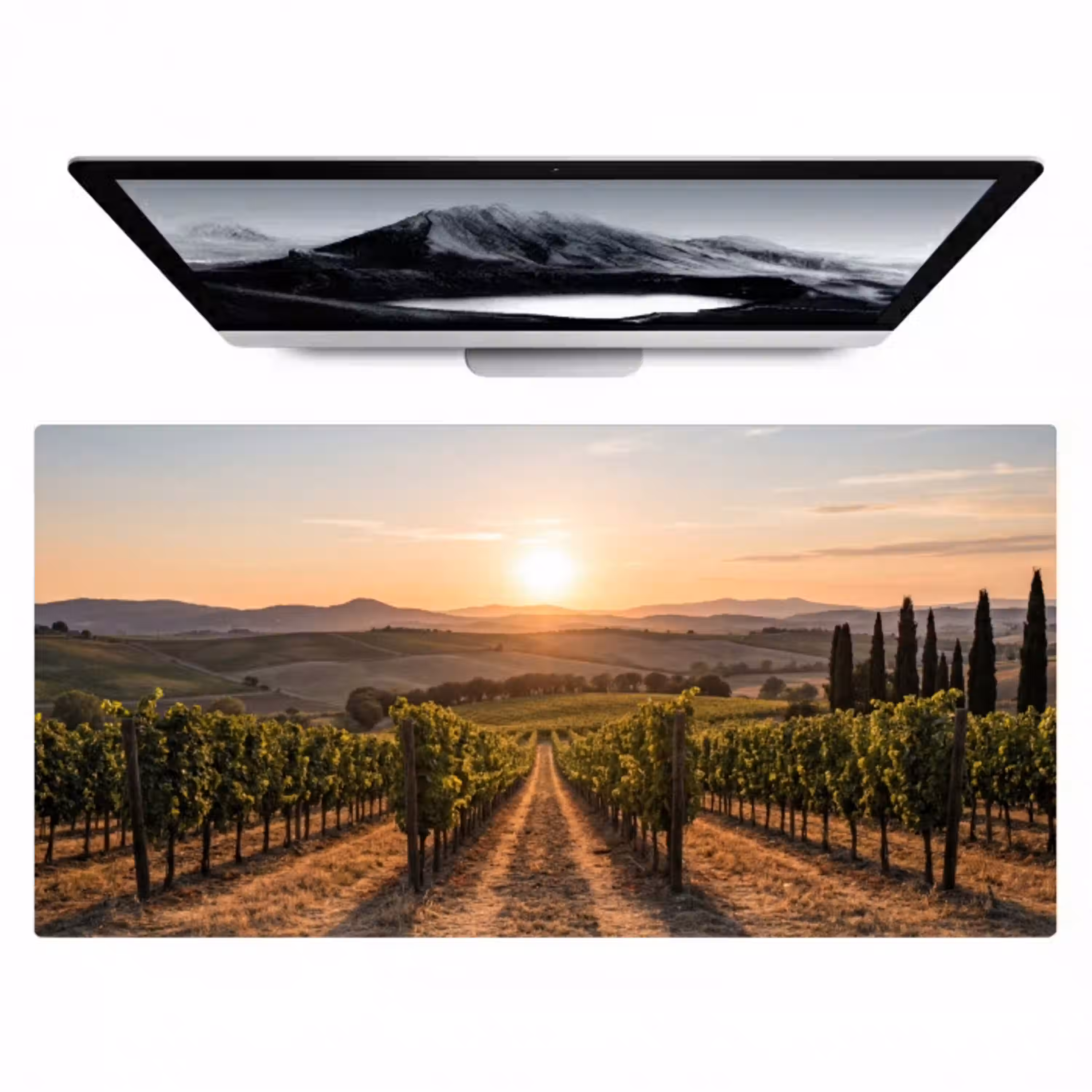Wijngaard - Zonsondergang - Landschap Muismat XXL klein -zzz3d