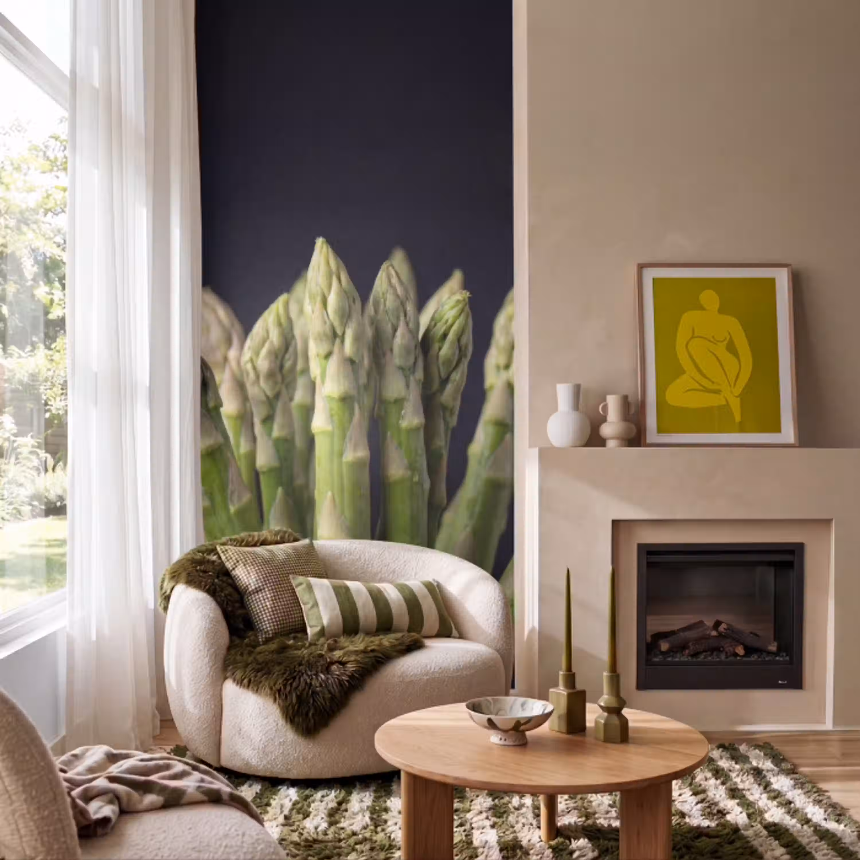 Asperges - Groen - Zwart Behang Vlies klein -sfeer2